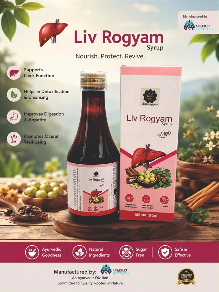 Liv Rogyam Ayurvedic liver syrup manufactured by Medlo Biotech