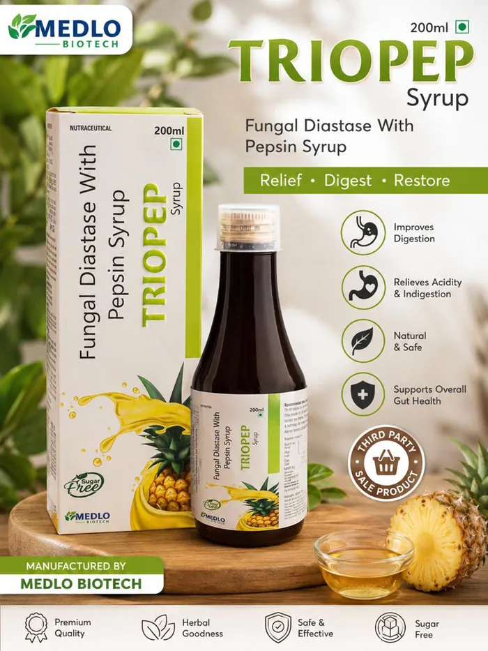 Triopep fungal diastase with pepsin syrup manufactured by Medlo Biotech