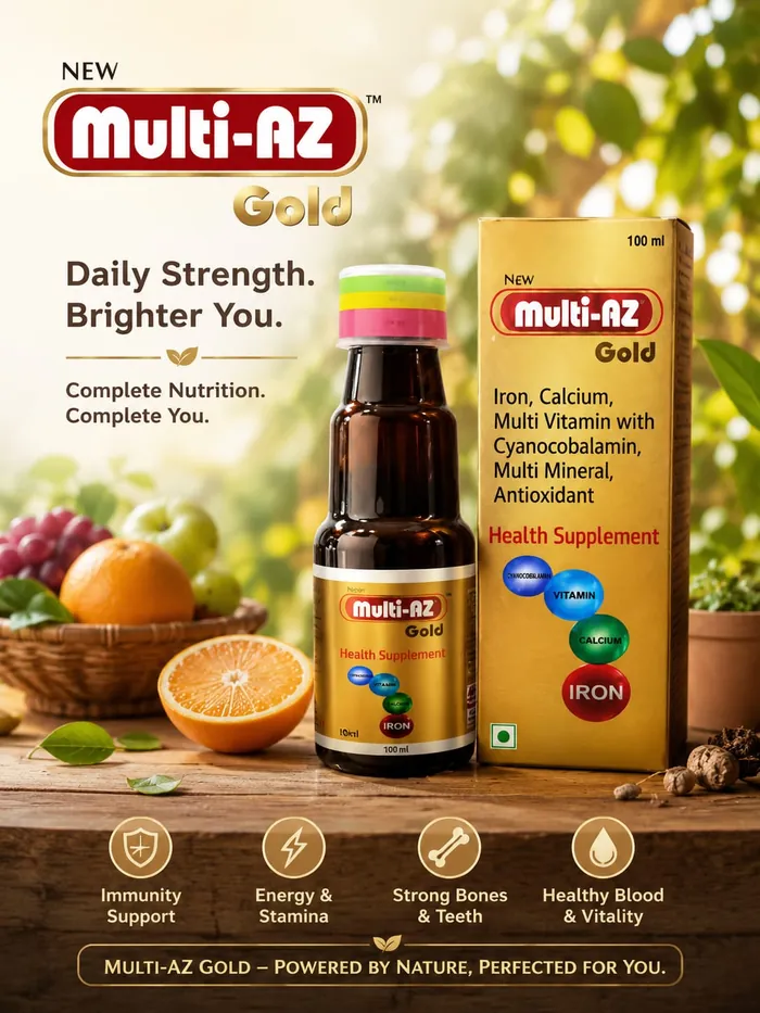 Multi-AZ Gold multivitamin syrup manufactured by Medlo Biotech