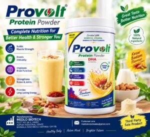 Provolt Kesar Badam Protein Powder manufactured by Medlo Biotech
